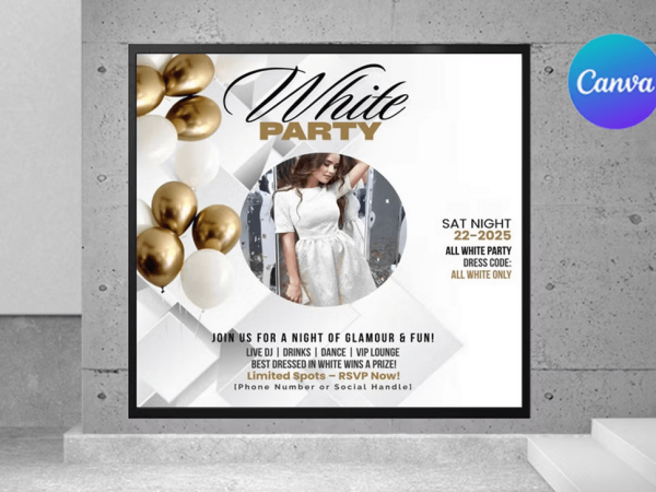 All White Party Flyer Template PSD
