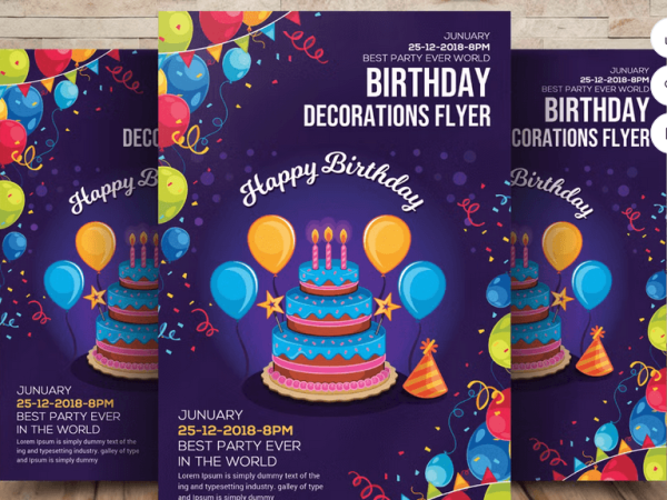 Birthday Cake Party Flyer Template PSD