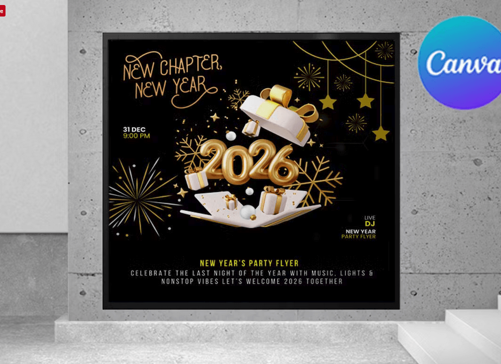 Black Gold New Year Party Flyer Canva