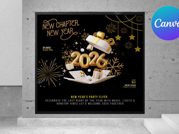 Black Gold New Year Party Flyer Canva