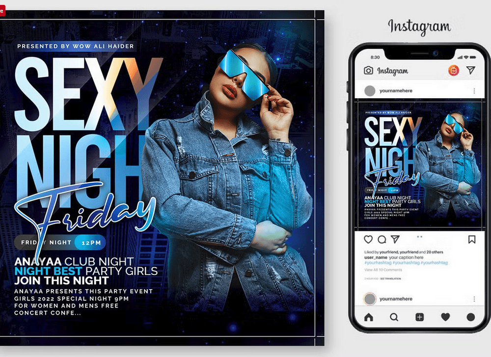 Blue Night Club Flyer PSD Template File