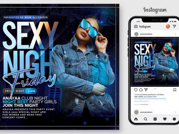 Blue Night Club Flyer PSD Template File