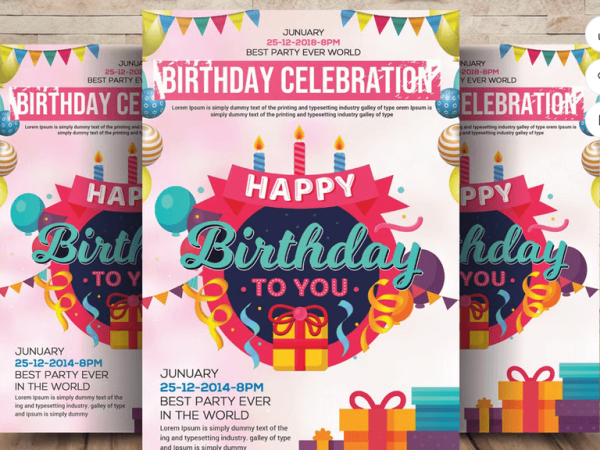 Colorful Birthday Party Flyer Template PSD