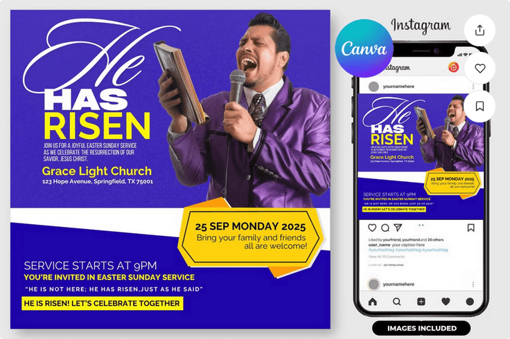 Elegant Church Easter Service Flyer Template PSD