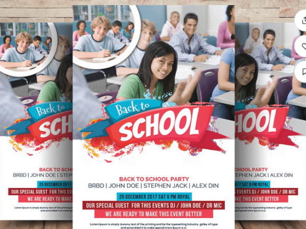 Fun Kids Back to School Party Flyer Template PSD