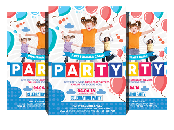 Kids Party PSD Flyer Template Design