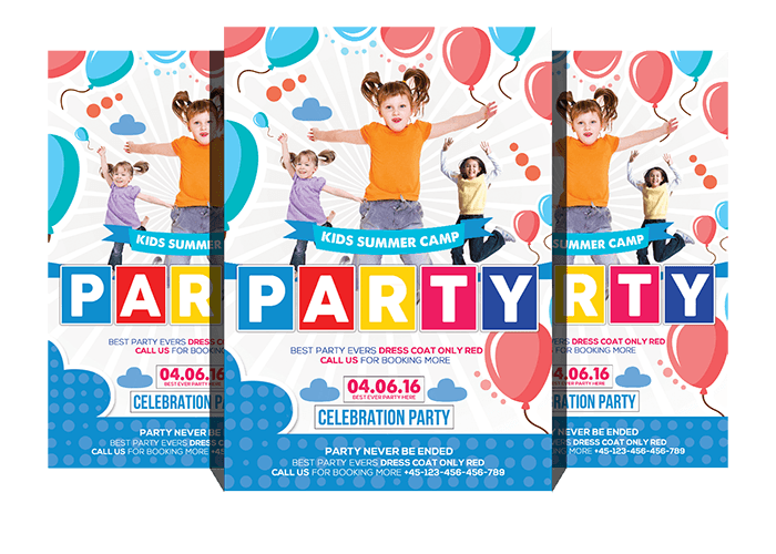 Kids Party PSD Flyer Template Design