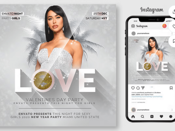 Love Valentines Day Flyer Template PSD