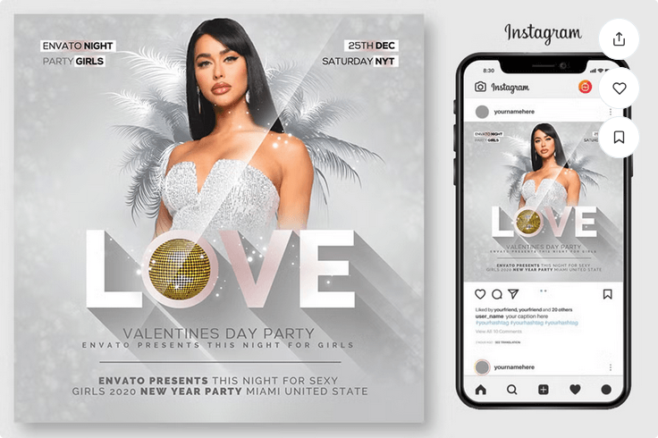 Love Valentines Day Flyer Template PSD
