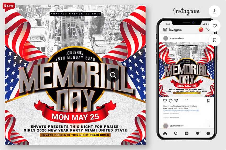 Memorial Day Party Flyer PSD Template File