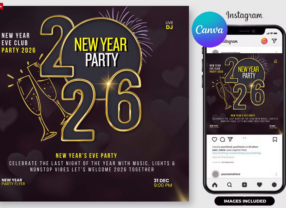 New Year Eve Party Flyer Canva