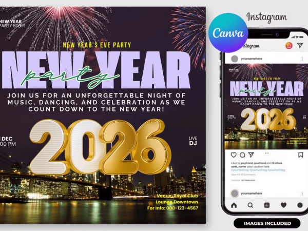 New Year Party Flyer Template Canva
