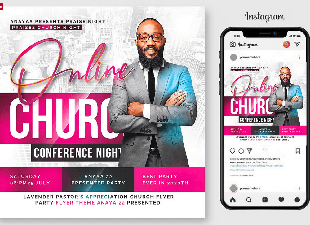 Online Church Flyer Template PSD Design