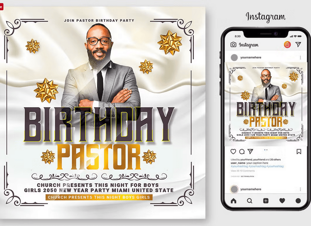 Pastor Birthday Flyer Template PSD Design
