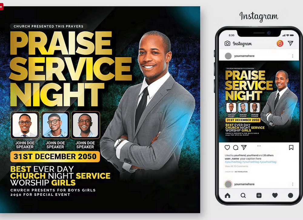 Praise Church Flyer Template PSD