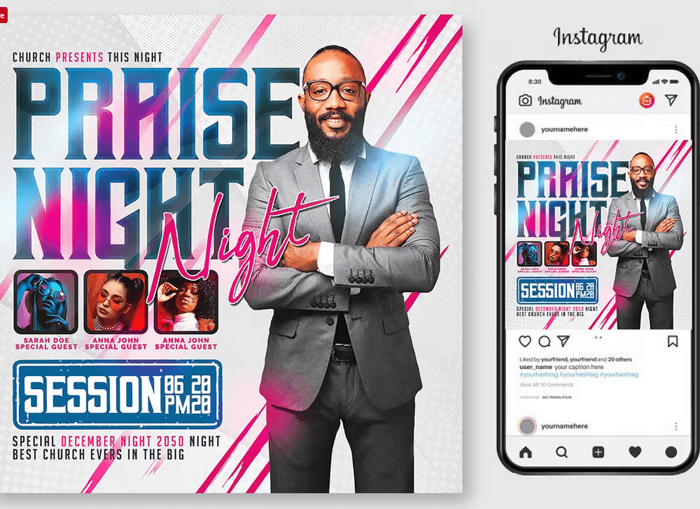 Praise Night Flyer Template PSD Design