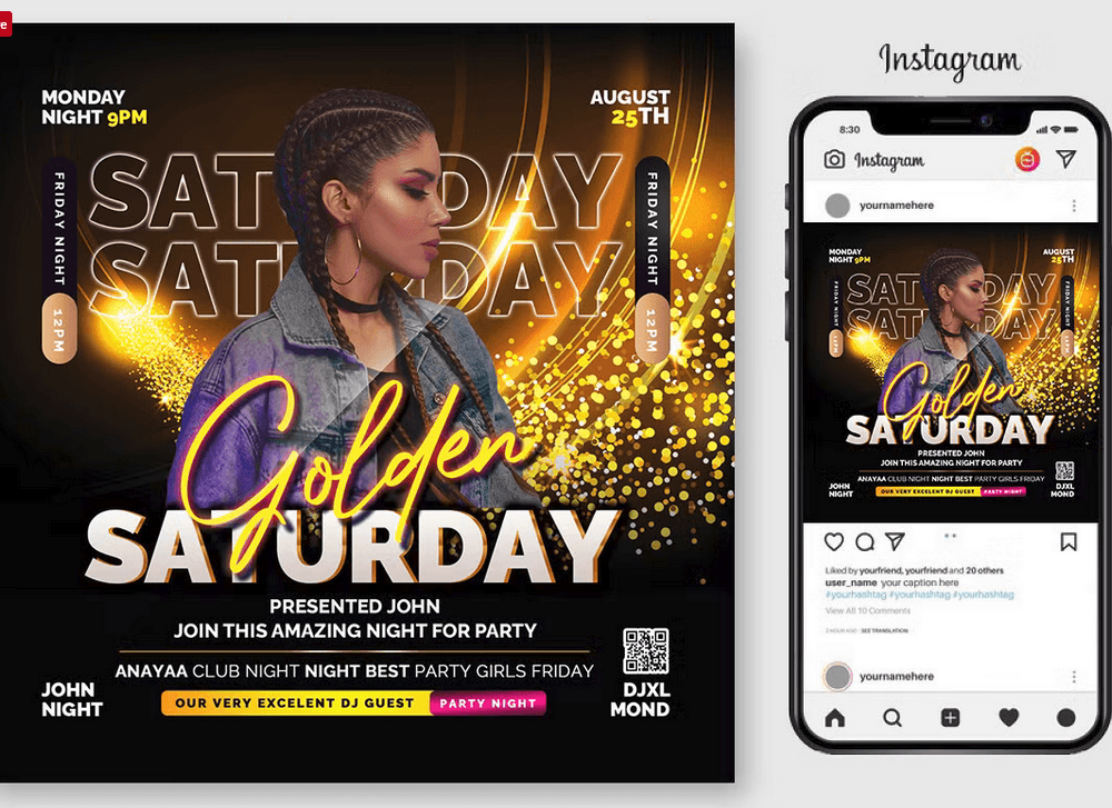 Saturday Night Club Flyer PSD Template File