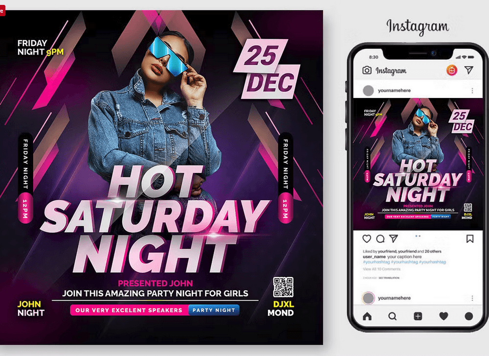 Saturday Party Night Club Flyer Template PSD Design