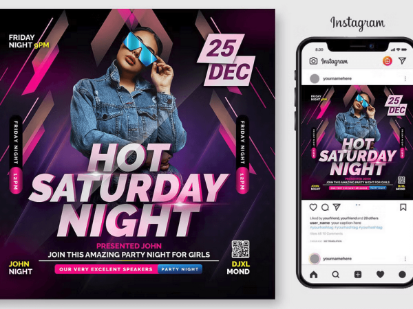 Saturday Party Night Club Flyer Template PSD Design