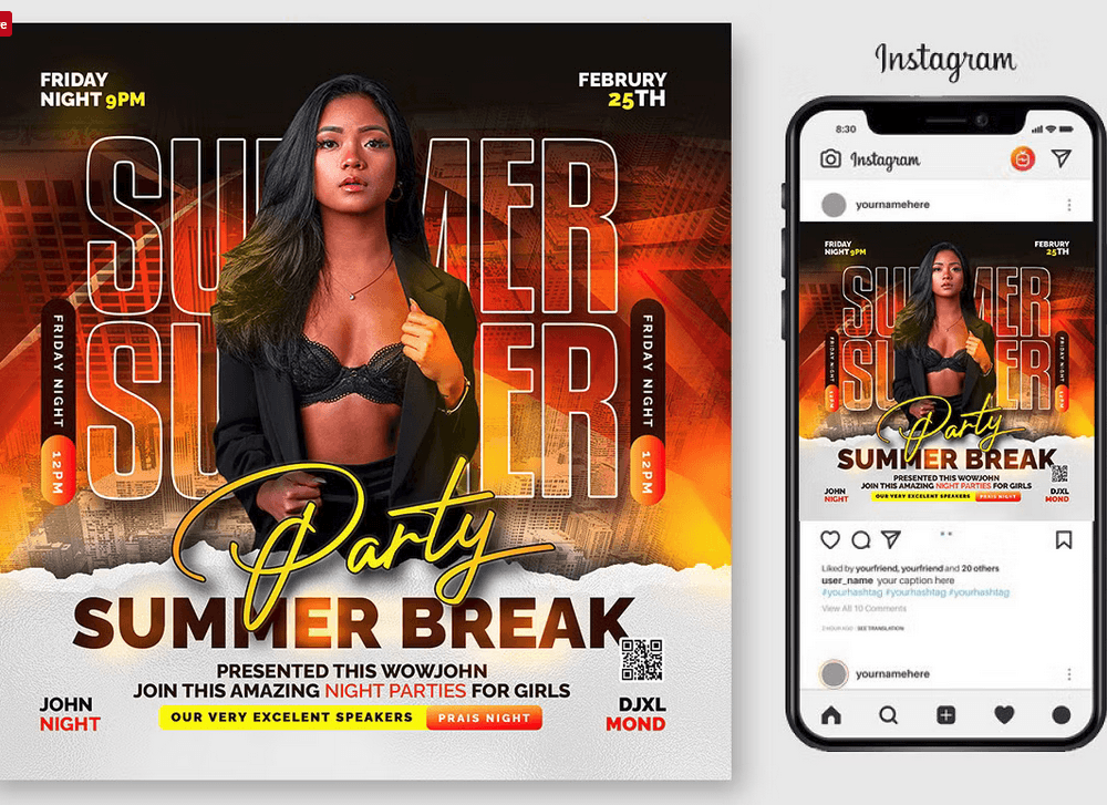 Summer Break Party Flyer Template PSD Design