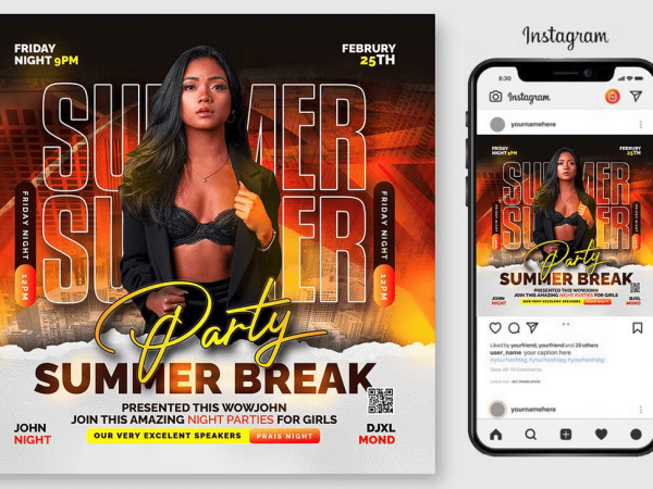 Summer Break Party Flyer Template PSD Design