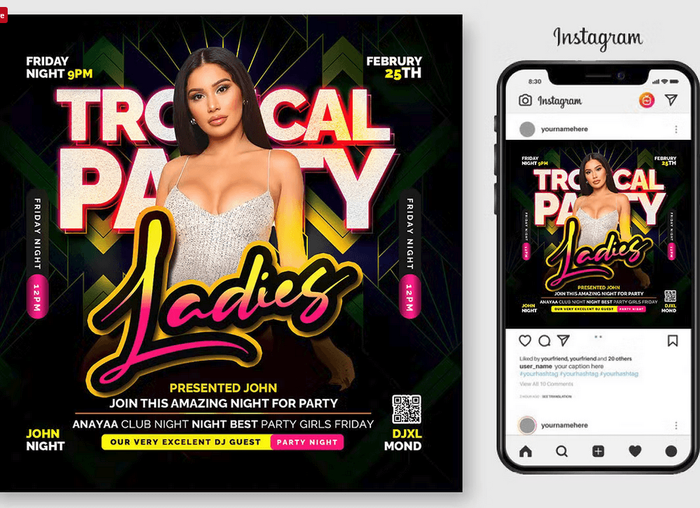 Tropical Party Flyer Template PSD Design