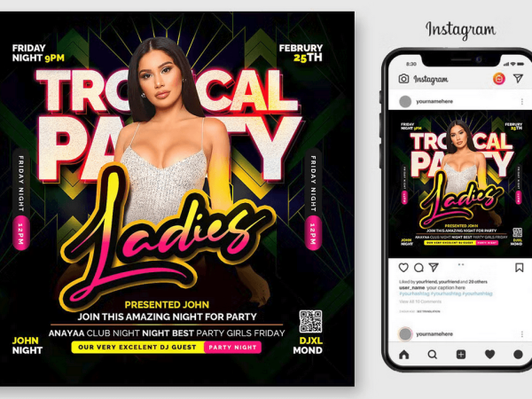 Tropical Party Flyer Template PSD Design
