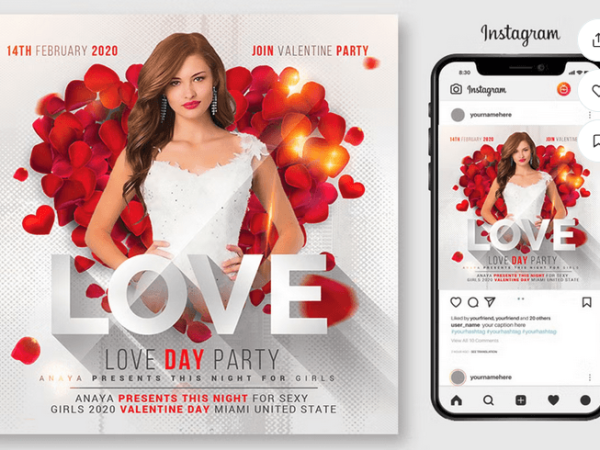 Valentines Day Flowers Flyer Template PSD