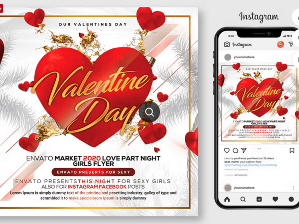 Valentines Day Heart Flyer Template PSD