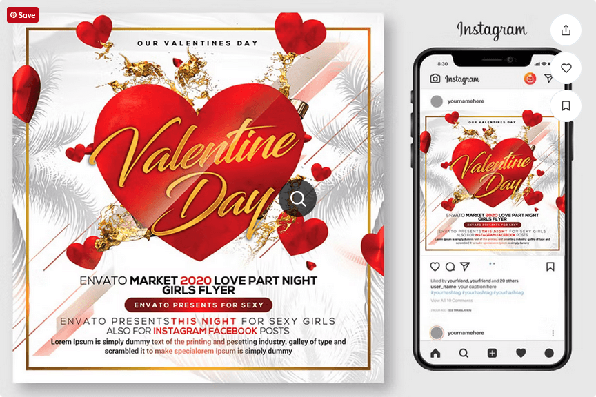 Valentines Day Heart Flyer Template PSD