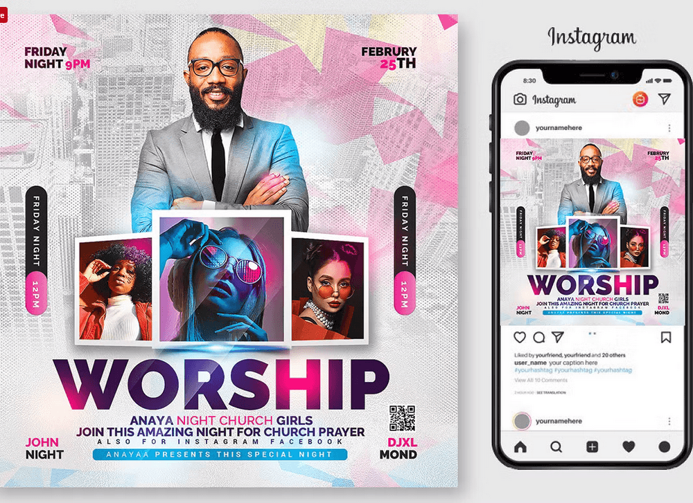 Worship Night Gospel Flyer Template PSD Design
