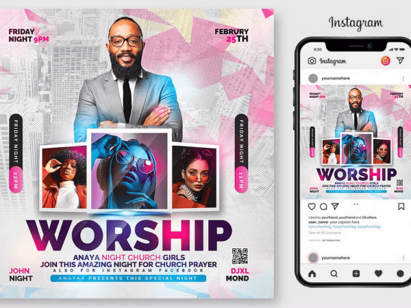 Worship Night Gospel Flyer Template PSD Design