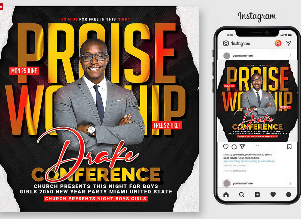 Worship Night Flyer Template PSD Design