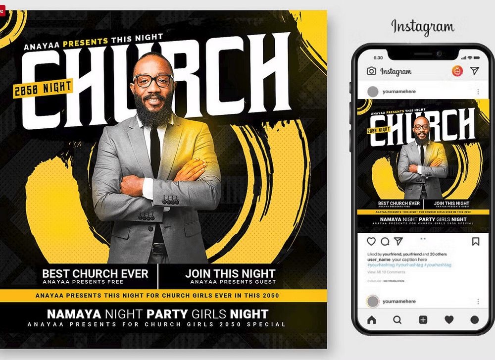 Yellow Church Flyer Template PSD Design
