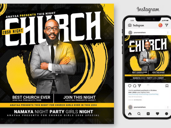 Yellow Church Flyer Template PSD Design