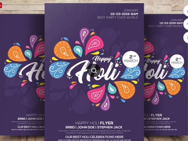 Happy Holi Party Flyer PSD Template File