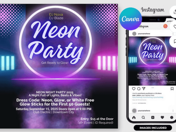 Neon Party Flyer PSD Template