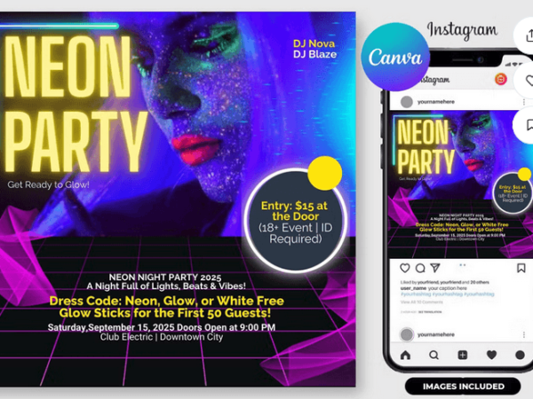 Neon Party Flyer PSD Template File