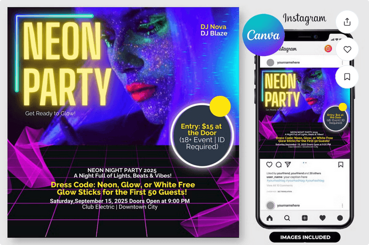 Neon Party Flyer PSD Template File