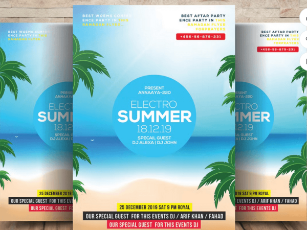 Retro Style Summer Pool Party Flyer Fun Colorful Layered PSD