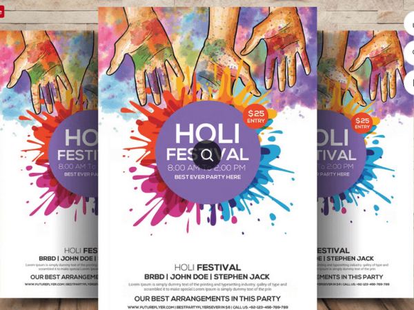 WOW Holi Festival Flyer PSD Template