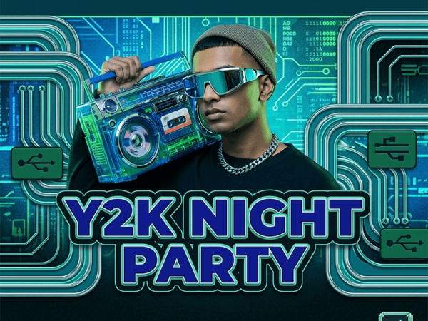 Y2K aesthetic party flyer PSD template layout