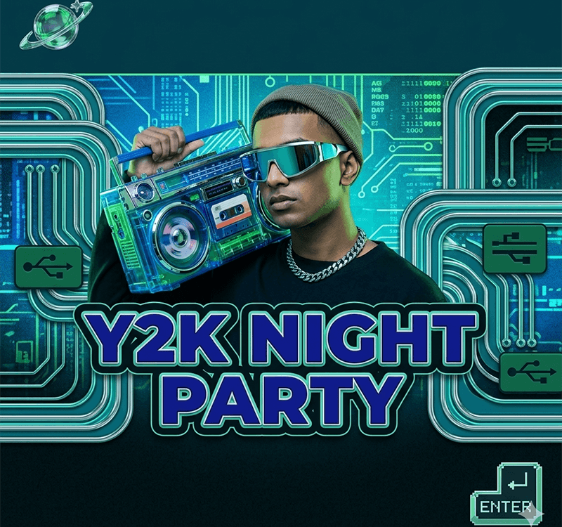 Y2K aesthetic party flyer PSD template layout