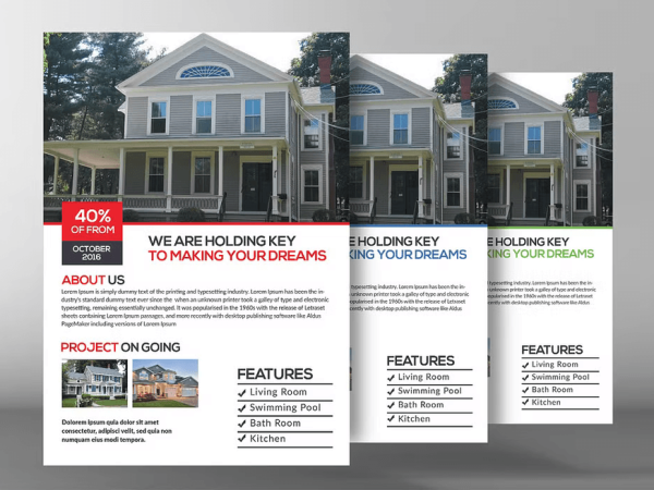 Elegant suburb home open house flyer psd template for residential listings